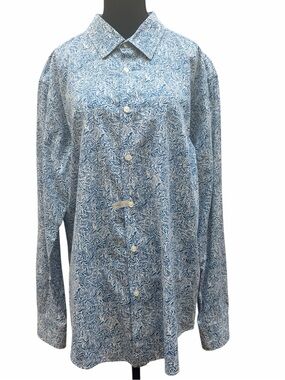 HUGO BOSS Ronny Slim Fit Blue & White Print Made Italy Dress Shirt Cotton SZ XL
